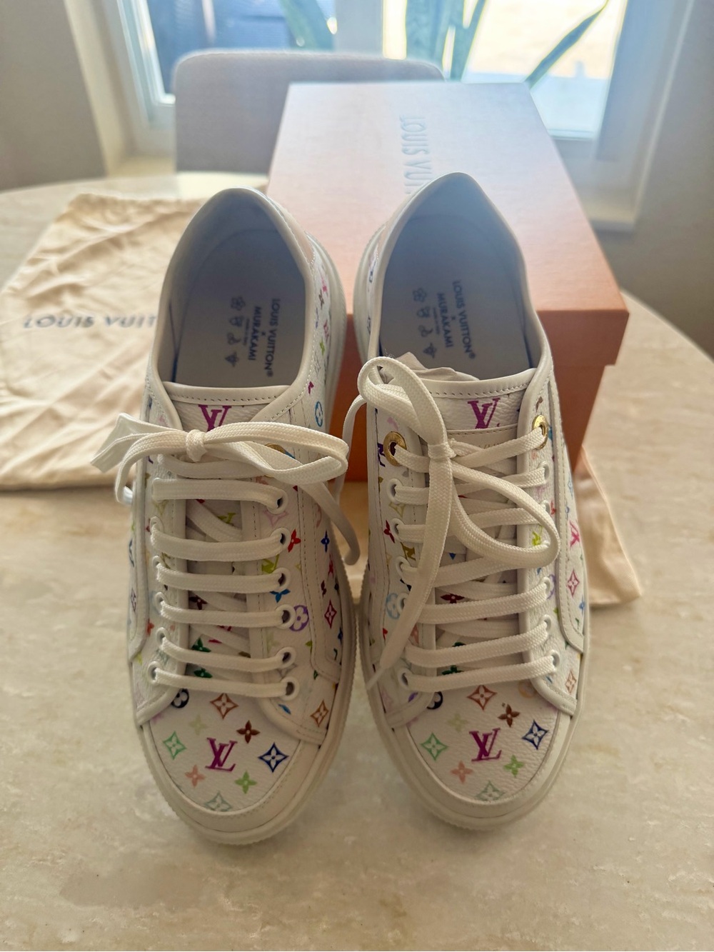 Louis Vuitton White Multicolor Monogram Low-Top Sneakers - Picture 3 of 8